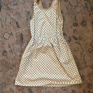 GAP kids tan and white checkered sleveless Sundress